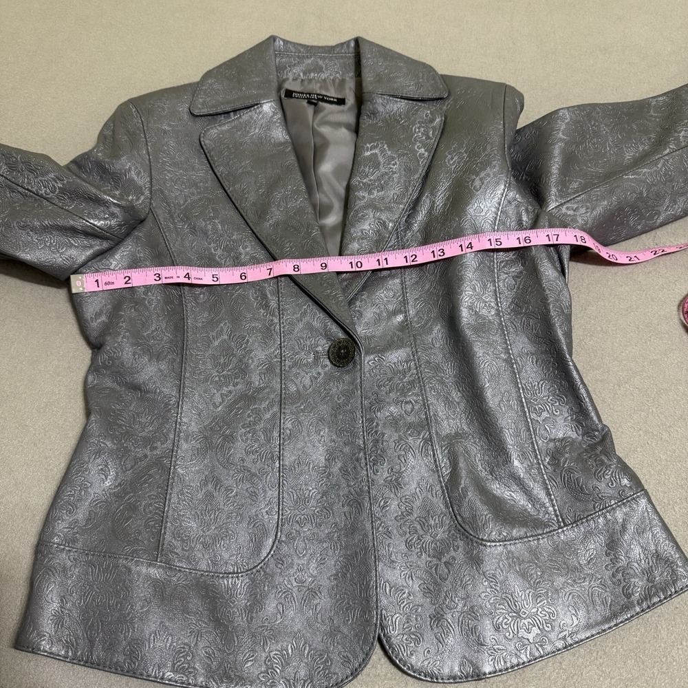 Vtg Womens leather blazer jacket S Textured Steampunk Coat Gunmetal Western Y2K - Picture 15 of 16